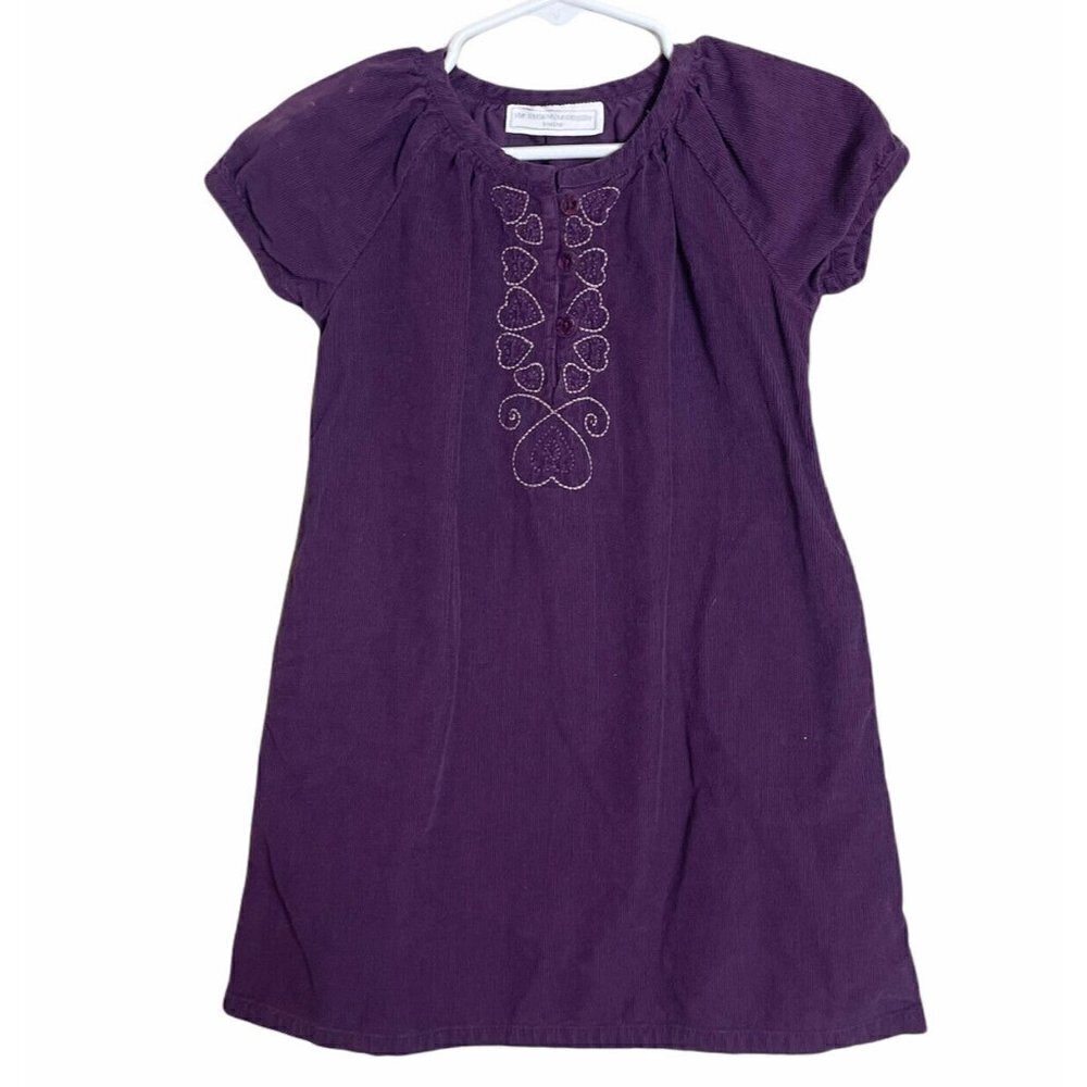 Little White Company London Girls 2T 3T Purple Corduroy Dress Hearts Embroidery